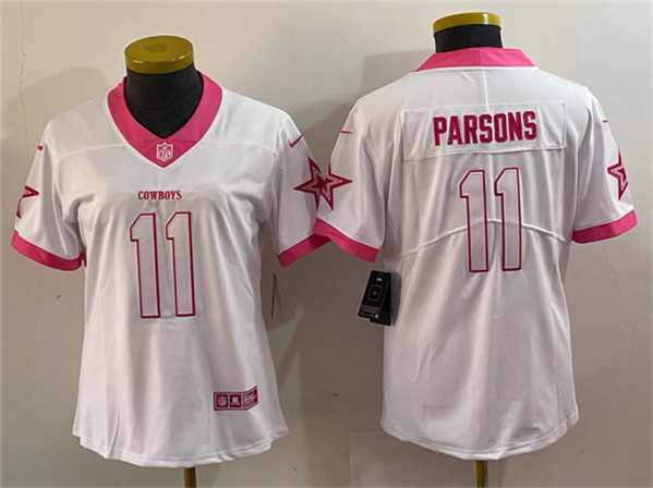 Women's Dallas Cowboys #11 Micah Parsons White Pink Vapor Untouchable Limited Stitched Jersey(Run Small)